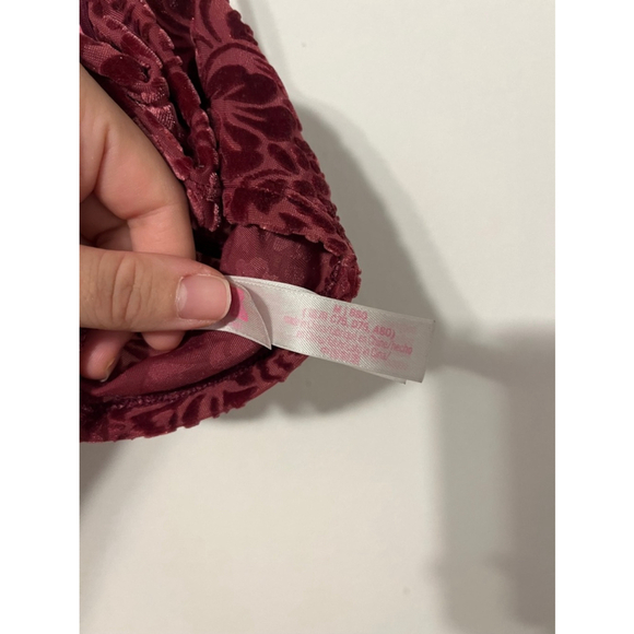 Victoria’s Secret PINK Burgundy Velvet Floral Bralette Top Size Medium - Picture 4 of 5